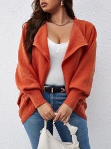Calvaya Plus Waterfall Collar Drop Shoulder Duster Cardigan - Orange - View 4