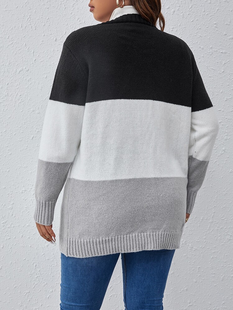 SHEIN Franclia כפתורים קדמיים קולורבלוק קז'ואל קרדיגן במידה גדולה - ריבוי צבעים - ראה 2