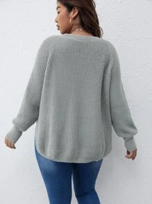 SHEIN Unity Plus Raglan Sleeve Split Side Jumper - Grey - View 2