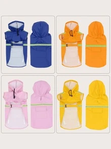 1pc Pocket Detail Pet Raincoat, Waterproof Rain Jacket With Reflective Strap - Yellow - View 1
