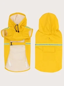 1pc Pocket Detail Pet Raincoat, Waterproof Rain Jacket With Reflective Strap - Yellow - View 3