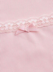 ROMWE Áo thun ren tương phản, trường học - Hồng - Xem 2