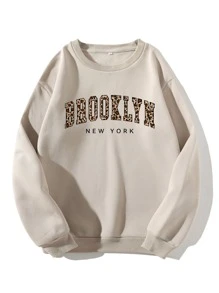 SHEIN EZwear Plus Letter Graphic Thermal Lined Sweatshirt - Apricot - View 1