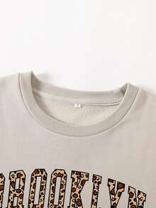 SHEIN EZwear Plus Letter Graphic Thermal Lined Sweatshirt - Apricot - View 5