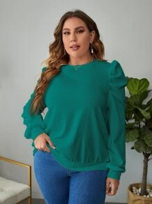 SHEIN Clasi 大碼素色泡泡袖運動衫 - 青碧色 - 查看 1