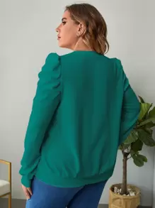 SHEIN Clasi 大碼素色泡泡袖運動衫 - 青碧色 - 查看 2