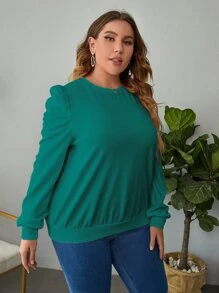 SHEIN Clasi 大碼素色泡泡袖運動衫 - 青碧色 - 查看 4