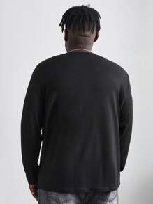 Manfinity Men Plus Slogan & Cartoon Face Print Tee - Black - View 2