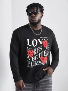 Manfinity Men Plus Slogan & Cartoon Face Print Tee - Black - View 5