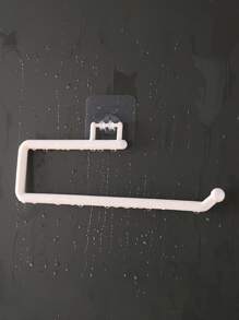 1 pieza Estante de almacenamiento de toallas de cocina sin perforaciones, gancho de pared en forma de L, estante de rollo de papel para debajo del gabinete de cocina, toallero, soporte de papel higiénico para baño - Blanco - Ver 2