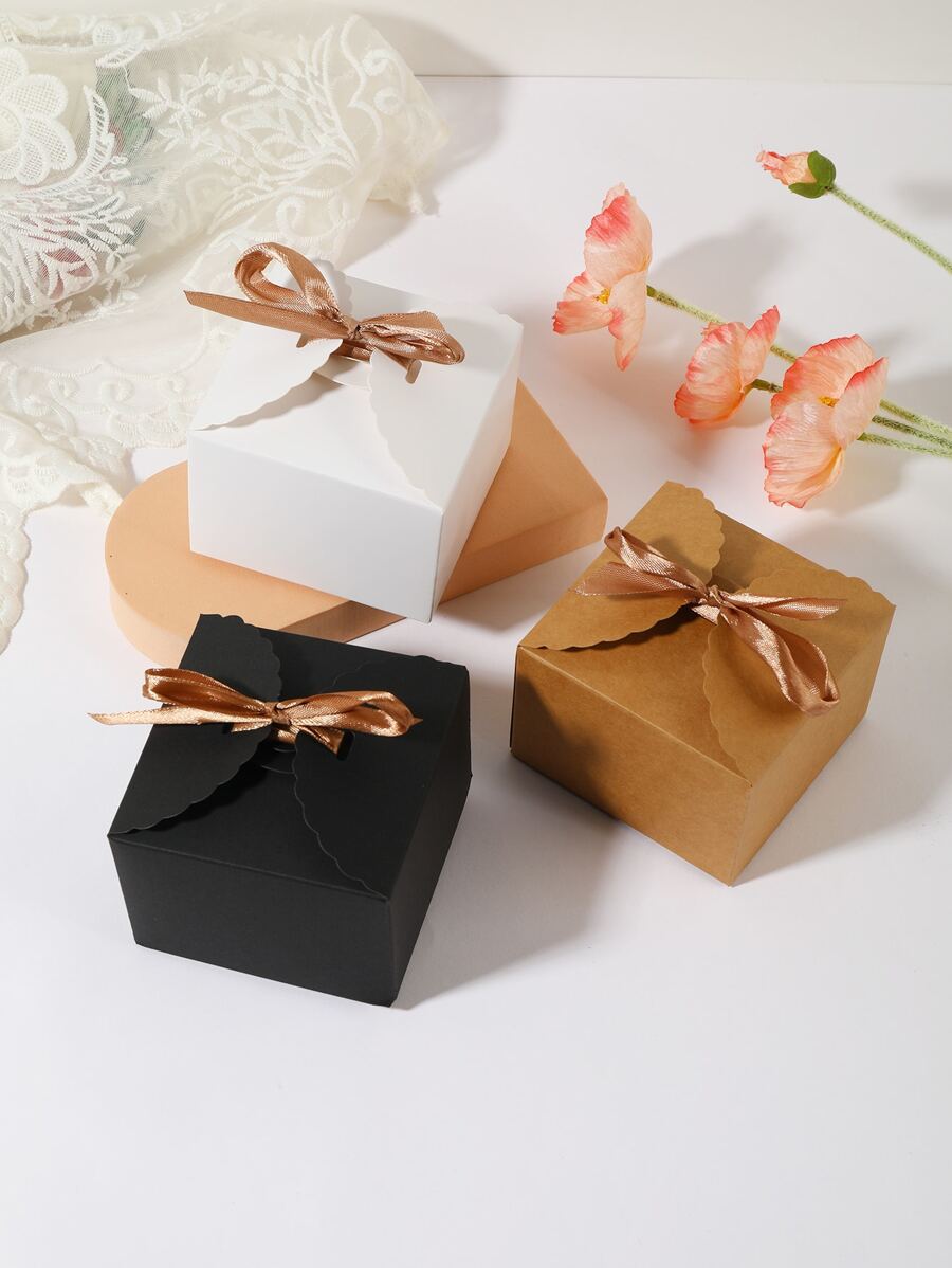 3 piezas/set Caja de envoltura de regalo papel regalo minimalista con diseño de lazo para fiesta - Multicolor - Ver 1