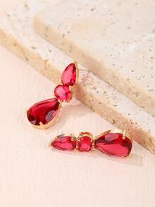 1 Pair Of Fashionable Luxury Cubic Zirconia Water Drop Long Earrings For Women With Fashion Dress Dangle Earrings Holiday Birthday Gift - Red - View 2