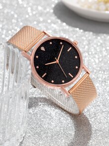 Heart Decor Bracelet & Watch - Rose Gold - View 2
