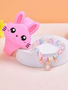 1pc Kids Rabbit Shaped Electronic Watch & 1pc Bracelet - Pink - View 3