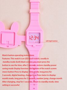 1pc Kids Rabbit Shaped Electronic Watch & 1pc Bracelet - Pink - View 5
