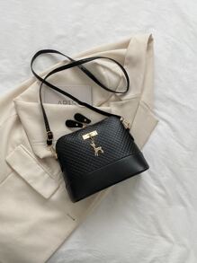 حقيبة صغيرة بقوسين محفور عليها تفاصيل دائرية، تصميم بسيط للعمل / العبور / العمل في المكتب - الأسود - مشاهدة 2