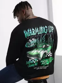 Manfinity Men Plus Car & Letter Graphic Tee - Black - View 1