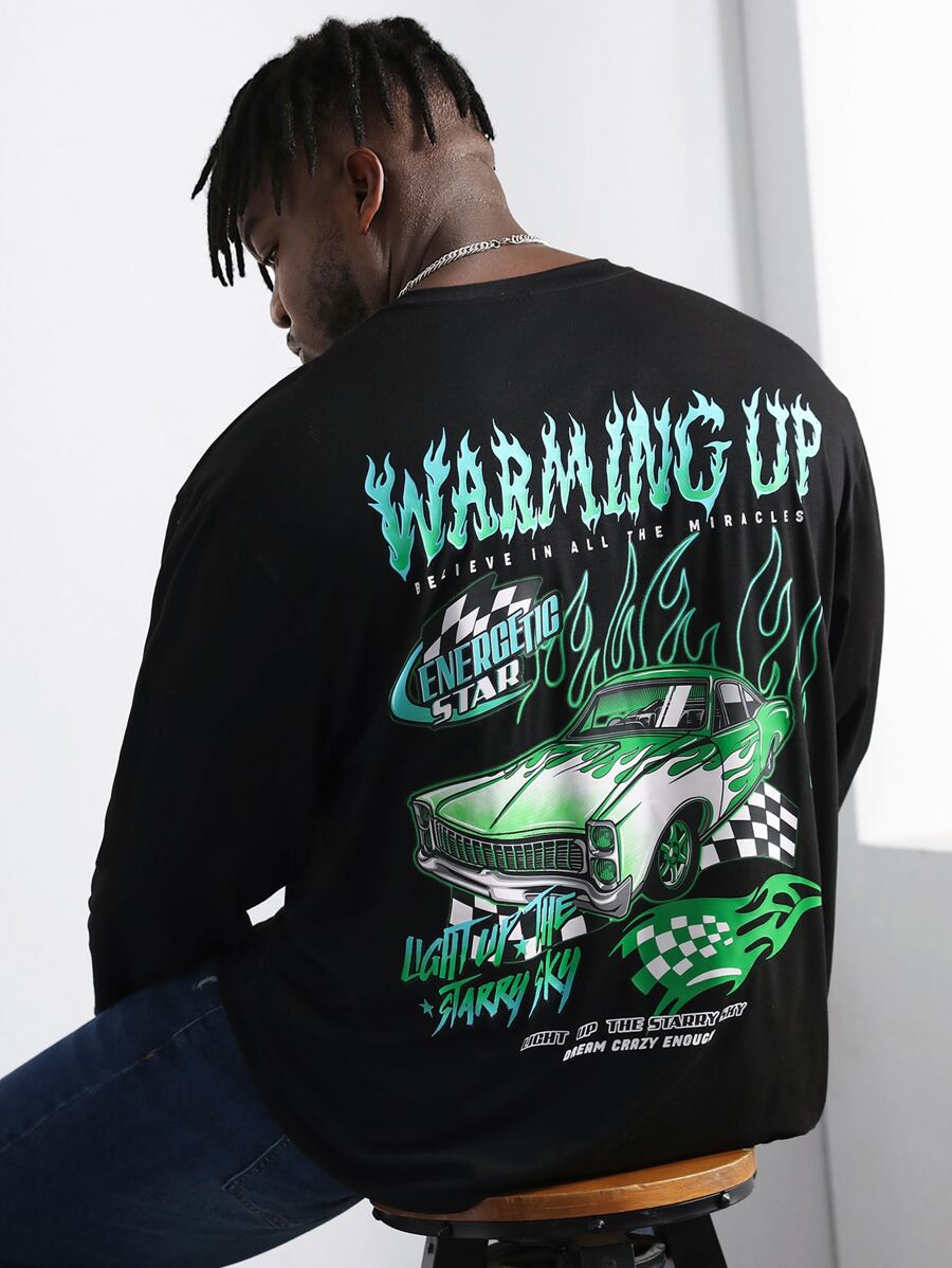 Manfinity Men Plus Car & Letter Graphic Tee - Black - View 1