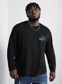 Manfinity Men Plus Car & Letter Graphic Tee - Black - View 3