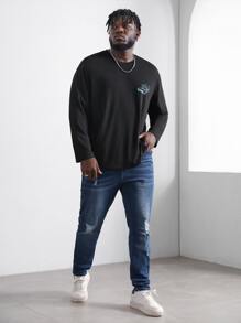 Manfinity Men Plus Car & Letter Graphic Tee - Black - View 5