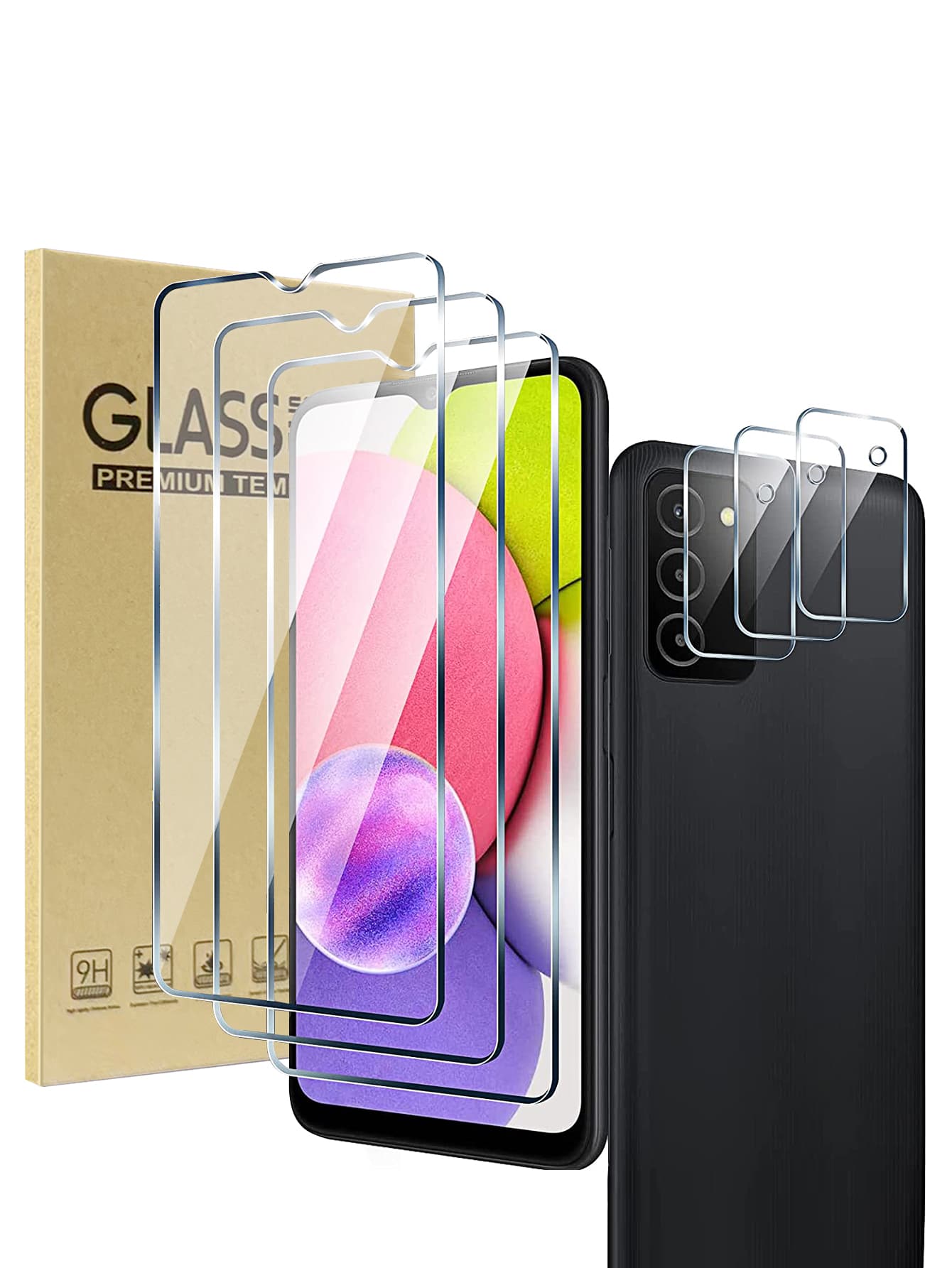 3pcs Tempered Glass Phone Protection Film & 3pcs Lens Film Compatible With Samsung/Huawei - Clear - View 1