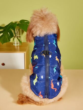 1 pezzo Cappotto invernale per cani a forma di dinosauro blu, gilet termico caldo, giacca da neve per animali domestici di taglia piccola, media e grande