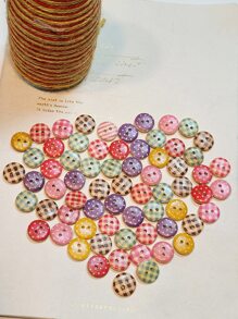 50pcs/set Wooden Button, Gingham Pattern Hand Sewing & Crafts Supply - Multicolor - View 1