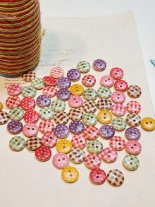 50pcs/set Wooden Button, Gingham Pattern Hand Sewing & Crafts Supply - Multicolor - View 4