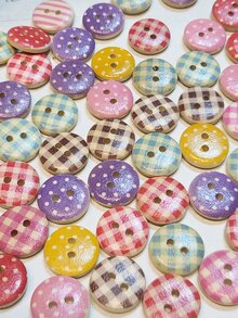 50pcs/set Wooden Button, Gingham Pattern Hand Sewing & Crafts Supply - Multicolor - View 5