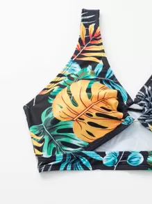 SHEIN Swim Summer Beach Tropical Print Cut Out Bikini Set - Multicolor - View 5