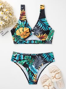 SHEIN Swim Summer Beach Tropical Print Cut Out Bikini Set - Multicolor - View 3