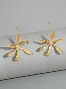 花朵裝飾耳釘 - 金黃色 - 查看 1