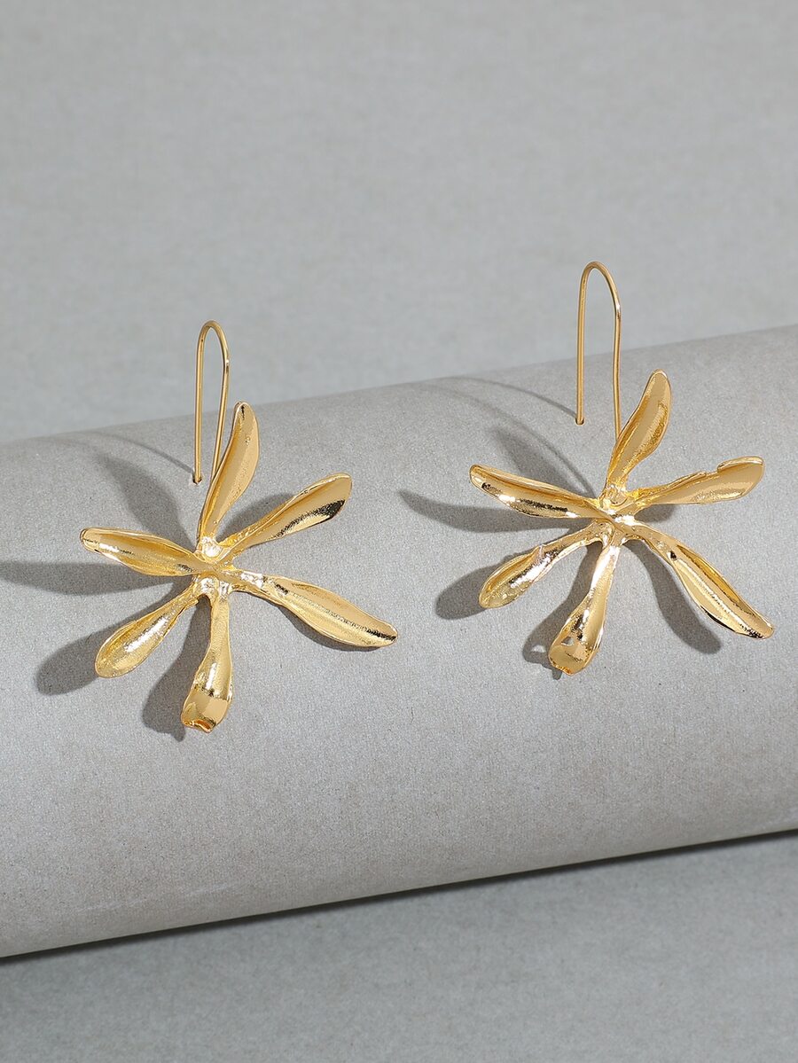 花朵裝飾耳釘 - 金黃色 - 查看 1
