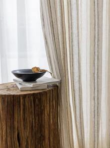 1 件条纹薄纱窗帘，带杆袋 - 米色 - 查看 5