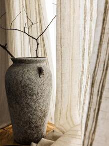 1 件条纹薄纱窗帘，带杆袋 - 米色 - 查看 8