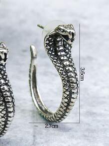 蛇形設計耳環 - 復古銀色 - 查看 3