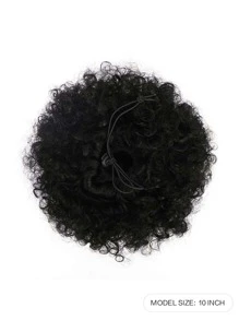 10 吋非洲蓬鬆抽繩馬尾接髮合成短非洲捲髮髮髻女女孩合成蓬鬆髮髻 - 黑色 - 查看 2