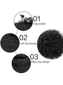 10 吋非洲蓬鬆抽繩馬尾接髮合成短非洲捲髮髮髻女女孩合成蓬鬆髮髻 - 黑色 - 查看 4