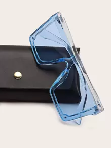 Men Flat Top Shield Fashion Glasses - Blue - View 3