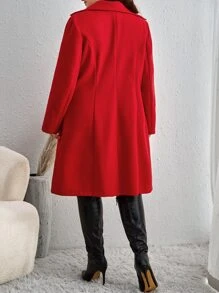 SHEIN Privé Plus Double Breasted Flap Detail Overcoat - Red - View 2