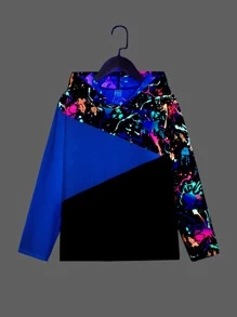 SHEIN Boys Reflective Splash Ink Print Hooded Tee - Multicolor - View 1