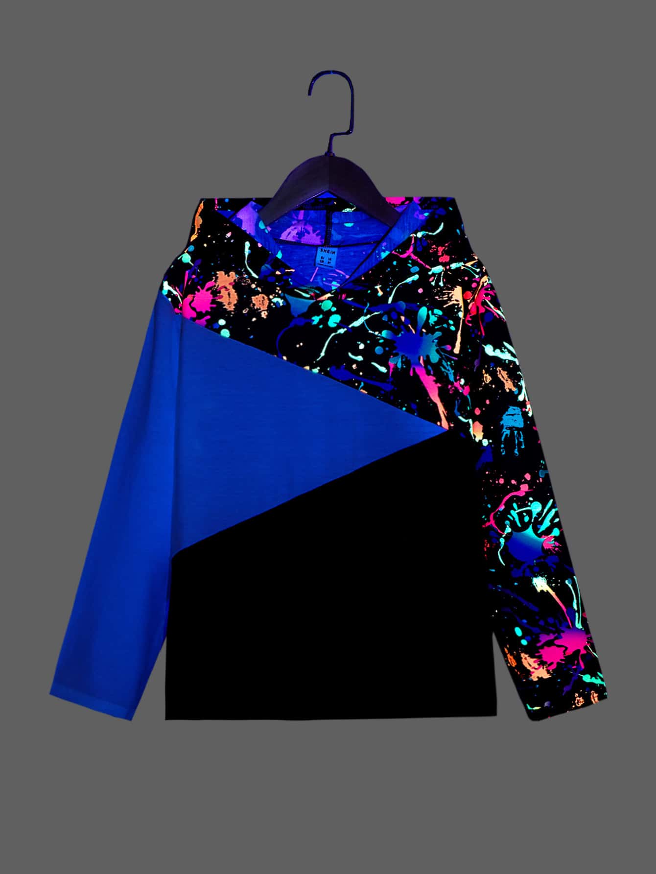 SHEIN Boys Reflective Splash Ink Print Hooded Tee - Multicolor - View 1