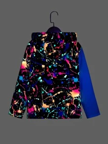 SHEIN Boys Reflective Splash Ink Print Hooded Tee - Multicolor - View 2