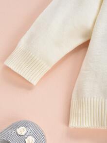 Baby Solid Jumper & Wide Leg Knit Trousers - Beige - View 4