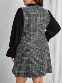 SHEIN Clasi Đầm Plus Size viền lá sen Khối Màu Thanh lịch - Đen và trắng - Xem 2