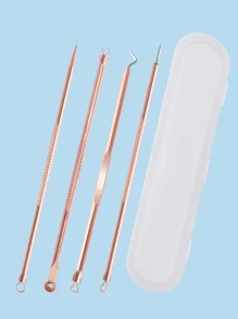 Herramienta extracción espinillas dos cabezas, extractor comedones espinillas 4 piezas, kit eliminación imperfecciones de puntos blancos de acné, acero inoxidable primera calidad, sin riesgos para piel de cara, con caja almacenamiento portátil - Oro rosa - Ver 2