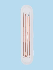 Herramienta extracción espinillas dos cabezas, extractor comedones espinillas 4 piezas, kit eliminación imperfecciones de puntos blancos de acné, acero inoxidable primera calidad, sin riesgos para piel de cara, con caja almacenamiento portátil - Oro rosa - Ver 3