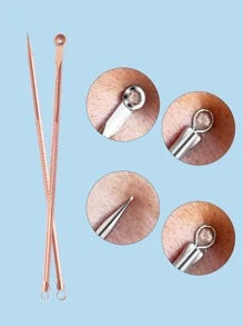 Herramienta extracción espinillas dos cabezas, extractor comedones espinillas 4 piezas, kit eliminación imperfecciones de puntos blancos de acné, acero inoxidable primera calidad, sin riesgos para piel de cara, con caja almacenamiento portátil - Oro rosa - Ver 8