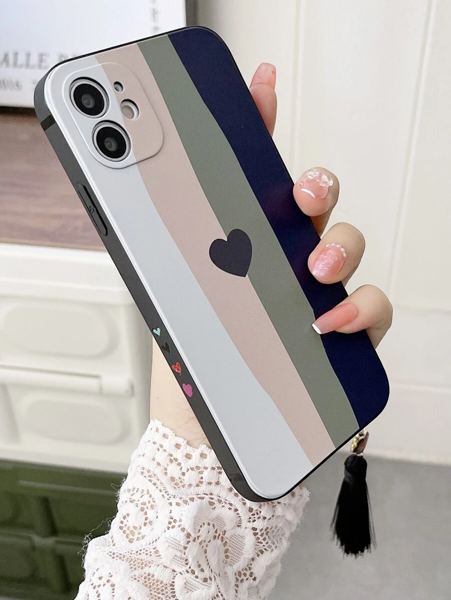 Valentines Heart Pattern Phone Case With Tassel Compatible With IPhone 15/15Pro/15Plus/15Promax,International Version, Not The Domestic Version - Multicolor - View 1