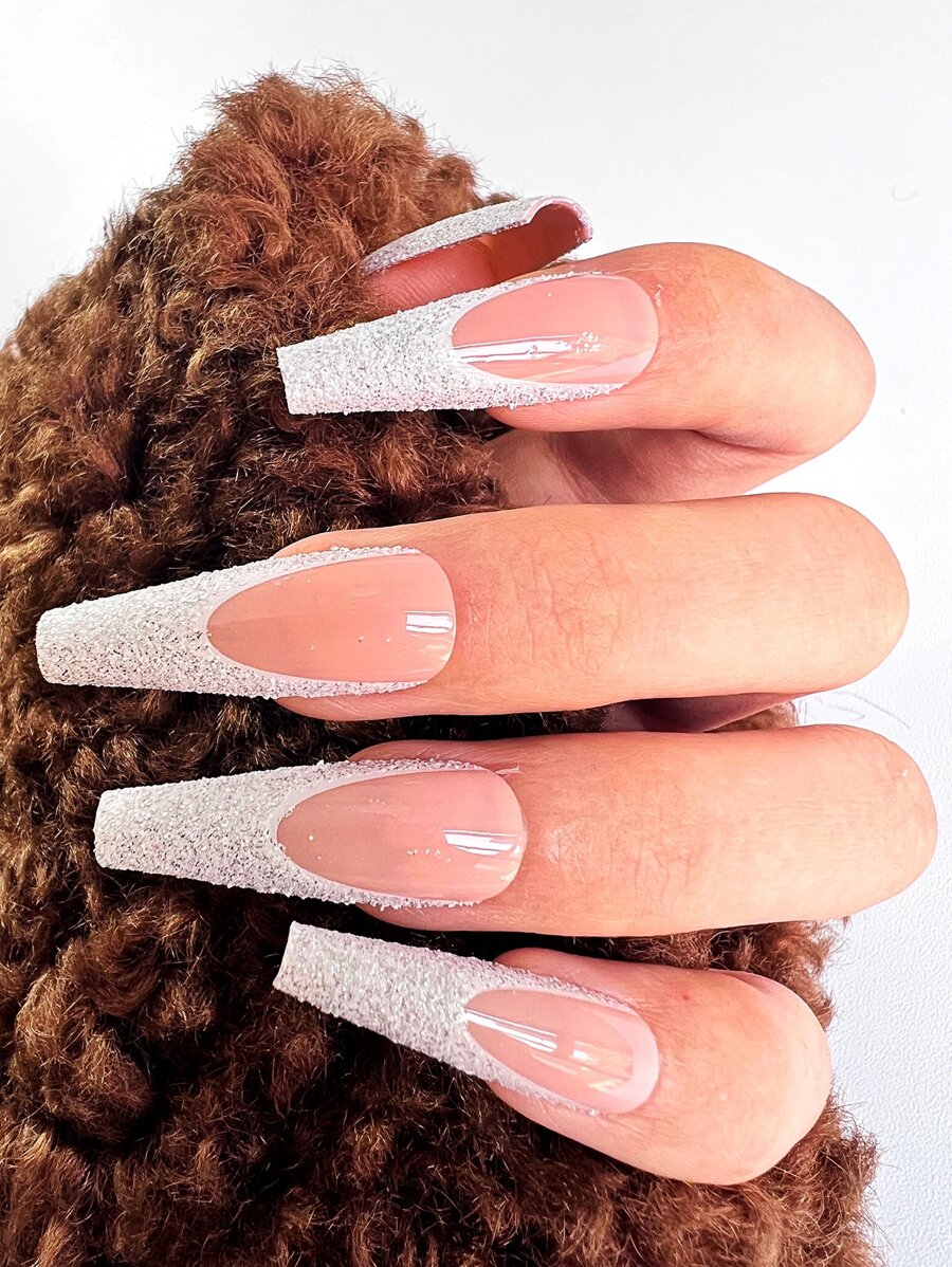 24pcs Long Coffin Glitter Fake Nail & 1pc Nail File & 1sheet Nail Tape - Multicolor - View 1